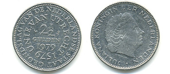 Нидерланды 2 1/2 гульдена 1979 400 лет Утрехтскому союзу, Юлиана (1949-1980) KM 197 никель 84-1215