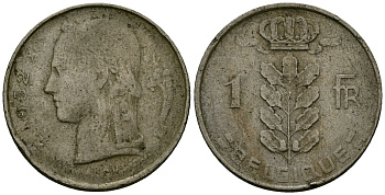 Бельгия 1 франк 1952 Belgique, Бодуэн I (1951-1993) KM 142 медно-никель 4138-227