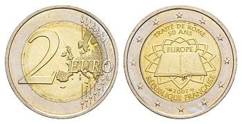 Франция 2 евро 2007 50 лет подписания Римского договора KM 1460 биметалл UNC 4648-942