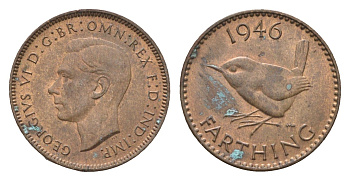 Великобритания 1 фартинг 1946 Георг VI (1936-1952) KM 843, Spink 4116 бронза aUNC 4664-351