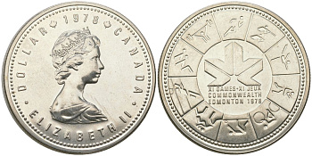 Канада 1 доллар 1978 XI игры содружества в Эдмонтоне KM 121 серебро BU 00-1067-1-52