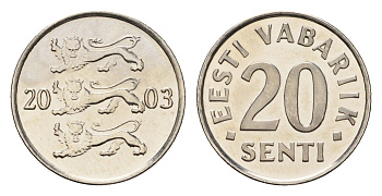 Эстония 20 сентов 2003 KM 23a сталь плакированная никелем UNC 3309-319