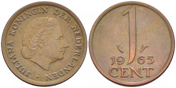 Нидерланды 1 цент 1965 Юлиана (1948-1980) КМ 180 бронза 3457-1021