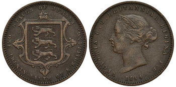 Джерси 1/26 шиллинга 1866 Виктория (1837-1901) KM 4 бронза 650-641