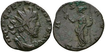 Римская Империя, императоры в Галлии антониниан 271 - 274 Тетрик, IMP TETRICVS P F AVG, бюст императора / PAX AVG, Пация, персонификация Мира RIC 100 биллон 1073-19-61