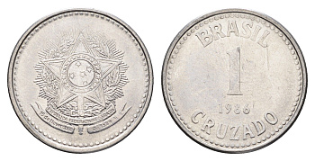Бразилия 1 крузадо 1986 KM 605 нержавеющая сталь 4663-545