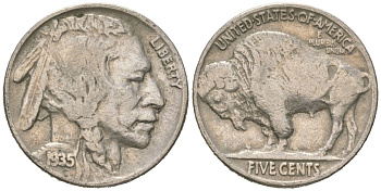 США 5 центов 1935 индеец, бизон KM 134 медно-никель 4614-1149