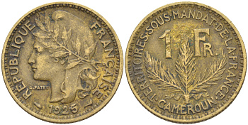 Французский Камерун 1 франк 1925 (а), монетный двор Париж KM 2 алюминиевая бронза 51-1322