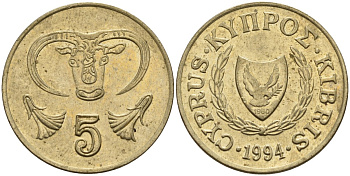 Кипр 5 центов 1994 KM 55.3 никель латунь 4141-1045