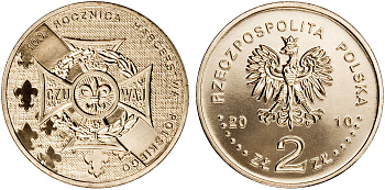 Польша 2 злотых 2010 MW, 100 лет союзу польских харцеров, скаутскому движению в Польше KM 725 нордик UNC 4676-652