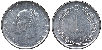 Турция 1 лира 1978 Мустафа Кемаль Ататюрк KM 889a.2 нержавеющая сталь 4590-1112