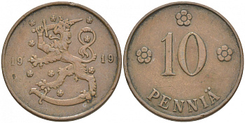 Финляндия 10 пенни 1919 KM 24 медь 68-217