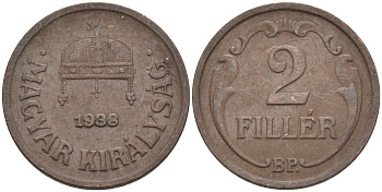 Венгрия 2 филлера 1938 BP KM 506 бронза 4115-1161