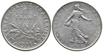 ФРАНЦИЯ 1 ФРАНК 1971 СЕЯТЕЛЬ KM 925.1 никель 59-543