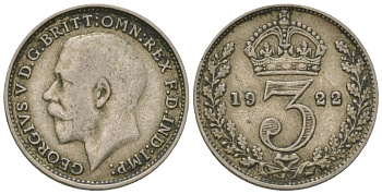 Великобритания 3 пенса 1922 Георг V (1910-1936) KM 813a, Spink 4026 серебро 4615-1033