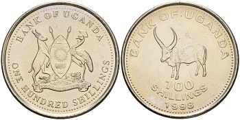 Уганда 100 шиллингов 1998 KM 67 медно-никель UNC 4185-1241
