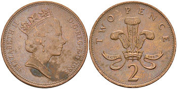 Великобритания 2 пенса 1985 Елизавета II (1952-2022) KM 936, Spink 4376 (C3) бронза 4593-836