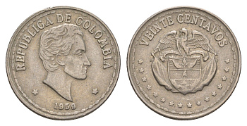 Колумбия 20 сентаво 1959 KM 215 медно-никель 4656-1011