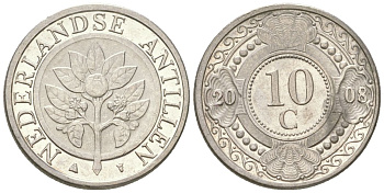 Нидерландские Антилы 10 центов 2008 Беатрикс (1980-2013) KM 34 сталь плакированная никелем UNC 4611-836