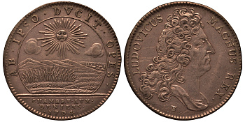 Франция жетон 1704 Людовик XIV, chambre avx deniers медь 413-3215
