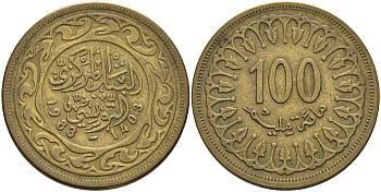 Тунис 100 миллимов 1983 АН1403, республика KM 309 латунь 63-1352