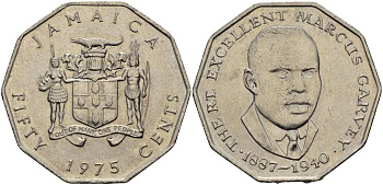 ЯМАЙКА 50 ЦЕНТОВ 1975 МАРКУС ГАРВЕЙ (1887-1940) KM 65 медно-никель 3333-1233