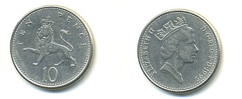Великобритания 10 пенсов 1992 Елизавета II (1952-2022) KM 938b, Spink 4367 (F4) медно-никель 59-511