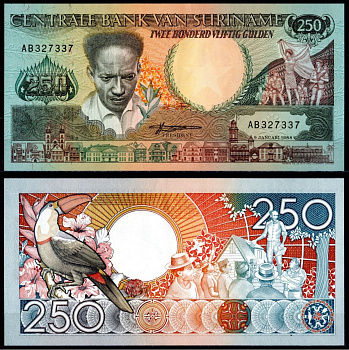 Суринам 250 гульденов 1988 Pick 134 бумага UNC (пресс) 8615-49-2-2