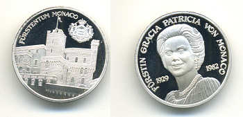 МОНАКО МЕДАЛЬ 1982 ГЕРЦОГИНЯ ПАТРИЦИЯ, ГРЕЙС КЕЛЛИ, В ОРИГИНАЛЬНОЙ УПАКОВКЕ С СЕРТИФИКАТОМ серебро PROOF 5-3-6-20