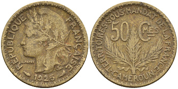 Французский Камерун 50 сантимов 1925 (а), монетный двор Париж KM 1 алюминиевая бронза 4164-1224