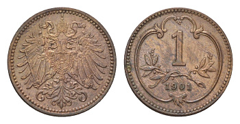 Австрия 1 геллер 1901 Франц Иосиф I (1848-1916) KM 2800 бронза 4623-1063