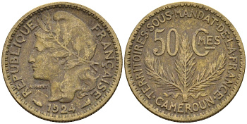 Французский Камерун 50 сантимов 1924 (а), монетный двор Париж KM 1 алюминиевая бронза 4164-1168