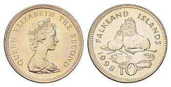 Фолклендские острова (Фолкленды) 10 пенсов 1998 Елизавета II (1952-2022), южные морские котики KM 5.2 медно-никель  UNC  4675-355