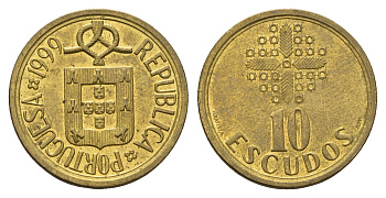 Португалия 10 эскудо 1999 KM 633 никель латунь UNC 4675-335