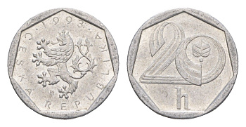 Чехия 20 геллеров 1993 KM 2.1 алюминий 4381-945