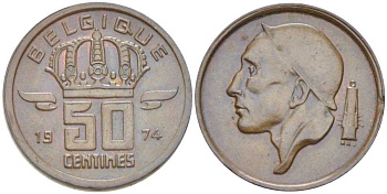 БЕЛЬГИЯ 50 САНТИМОВ 1974 BELGIQUE, БОДУЭН I (1951-1993) KM 148.1 бронза 214-461