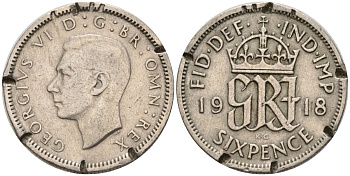 Великобритания 6 пенсов 1948 Георг VI (1936-1952) KM 875, Spink 4105 медно-никель 4596-1029