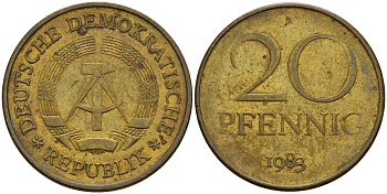 ГДР 20 пфеннигов 1983 A KM 11 латунь 98-1013