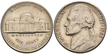 США 5 центов 1963 D, Джефферсон KM А192 медно-никель 92-1052