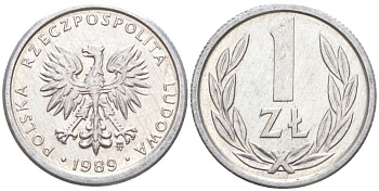 Польша 1 злотый 1989 MW KM 49.3, Parchimowicz 215a алюминий 187-434