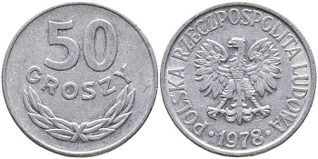 ПОЛЬША 50 ГРОШЕЙ 1978 KM 48.1 алюминий 110-824