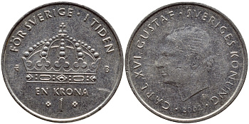 Швеция 1 крона 2002 Карл XVI Густав (1973- ) KM 894 медно-никель 4110-515