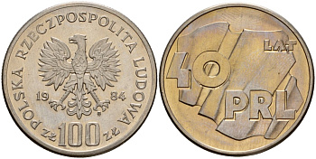 Польша 100 злотых 1984 MW, 40 лет образования Польской Народной Республики Y 151 медно-никель UNC 111-915
