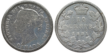 Канада 10 центов 1881 H, Виктория (1837-1901) KM 3 серебро    4588-1155