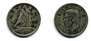 КАНАДА 10 ЦЕНТОВ 1940 ГЕОРГ VI серебро 46-1221