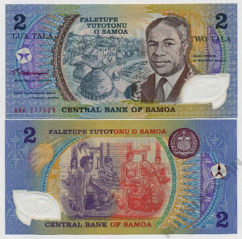 Самоа 2 тала 1990 50 лет правления вождя Малиетоа Танумафили II Сусуга, серия ААК Pick 31 е пластик UNC (пресс) 449-19-1