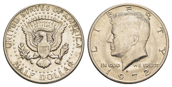 США 1/2 доллара (50 центов) 1972 D, Джон Кеннеди KM 202b медь плакированная медно-никелем aUNC 189-546