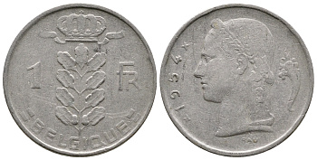 Бельгия 1 франк 1954 Belgique KM 142.1 медно-никель 259-755