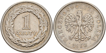 Польша 1 злотый 1990 Y 282 медно-никель 4163-824