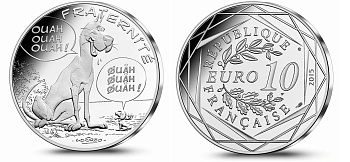 Франция 10 евро 2015 серия Астерикс и свобода, пес викингов, в оригинальном буклете KM NEW серебро UNC 1-4-3-21